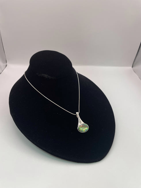 Abalone Pendant Necklace and Earrings SET Sterling Vintage