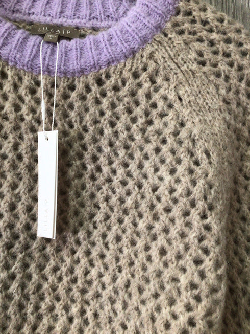 Lilla P Contrast Trim Crewneck Sweater Alpaca bl Size Small New