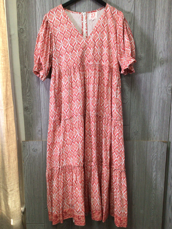 Victoria Dunn Block Print Tiered Maxi Dress Size Large