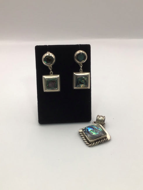 Sterling + Abalone Vintage Mexico TV-102 SET Pendant and Earrings