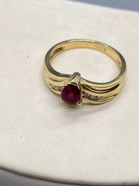 14k Gold + Pear Shape Ruby Ring