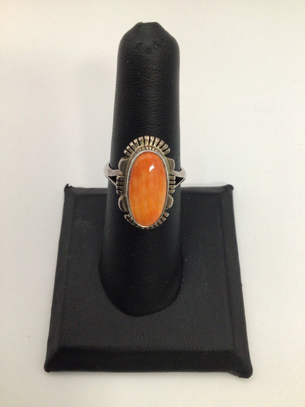 Artisans Silver Oval Coral Ring sz 7