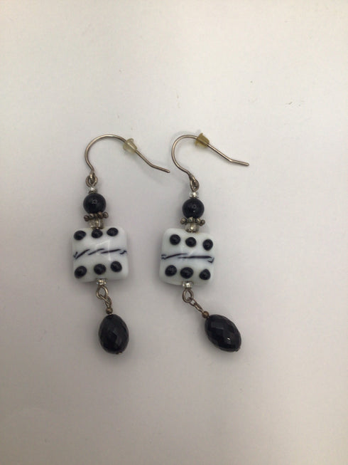 Artisans White Art Glass Drop Earrings