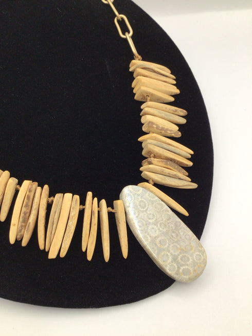 Moss Agate + Wood Necklace