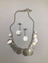 Mother Of Pearl and Silver Disk SET Necklace and Earrings