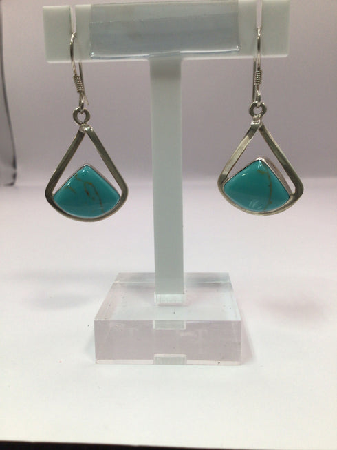 Turquoise Drop Earrings Mexico Sterling