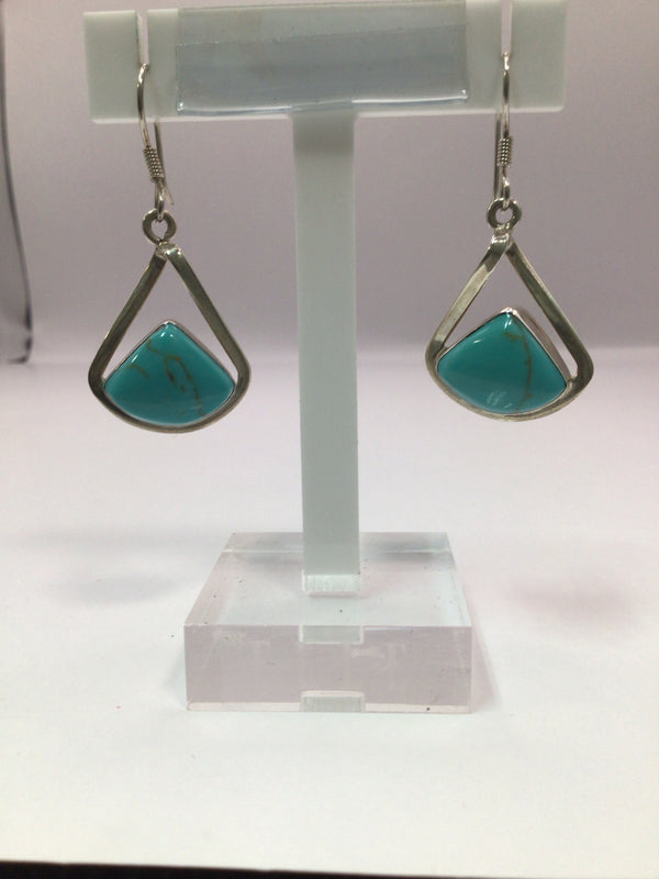 Turquoise Drop Earrings Mexico Sterling
