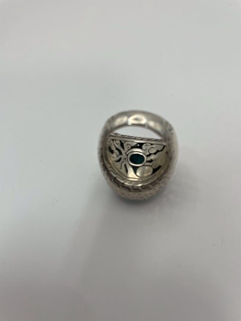 John Hardy Pauli Silver + Turquoise Hammered Signet Ring