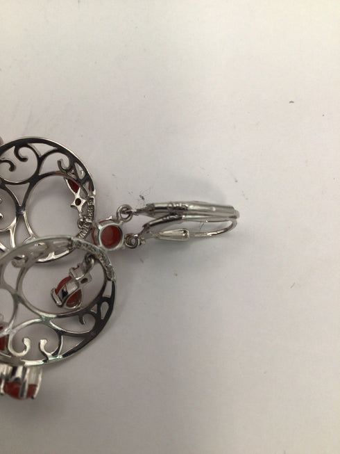 TJC Silver Swirl Drop Carnelian Earrings
