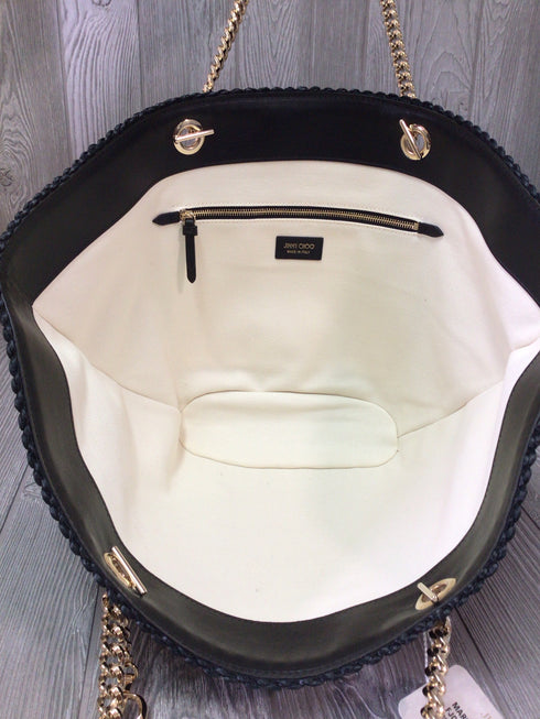 Jimmy Choo Maria Black Raffia Tote Purse