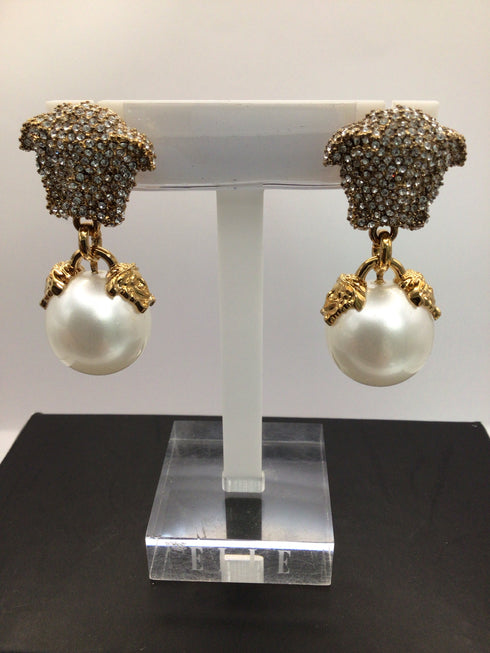 Versace Medusa Faux Pearl Earrings pre-owned