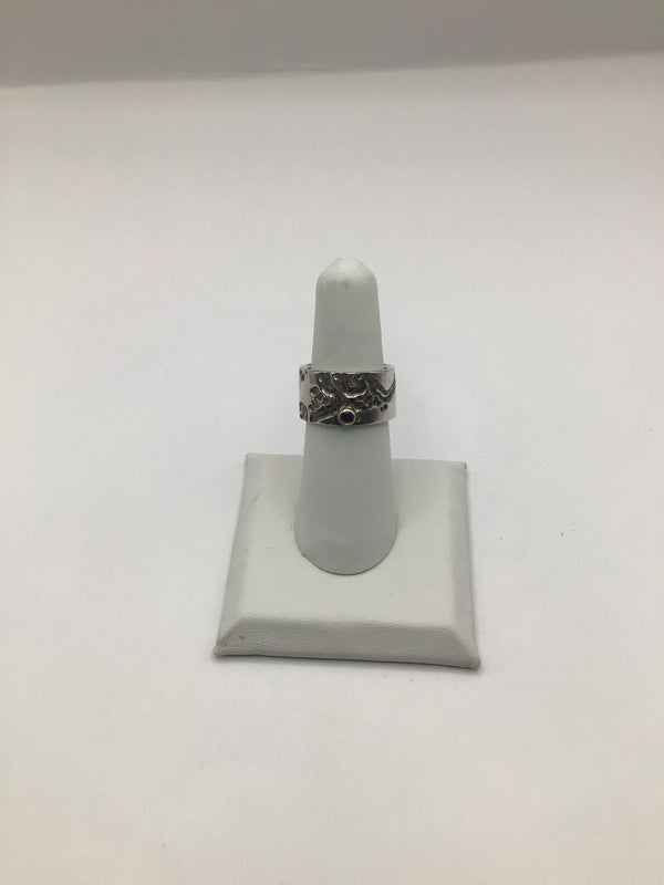 Felicia Grace Designs Rivers of Concord Sterling Band + Sapphire Ring sz 6.5