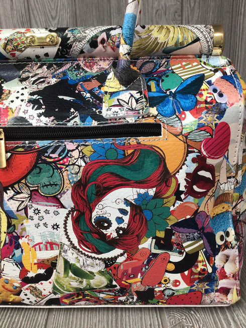 Pop Art Alice Multi-Color Satchel Genuine Italian Leather Purse