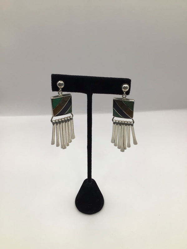 Agate Inlay Stering Earrings