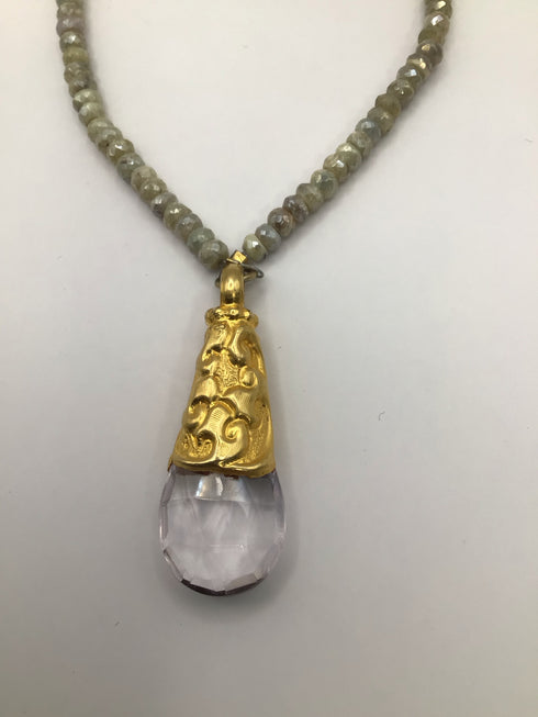 Labradorite & crystal pendant Necklace