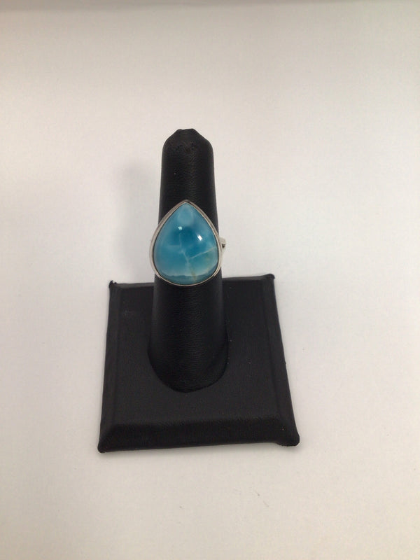 Silver Teardrop Larimar Ring sz 7