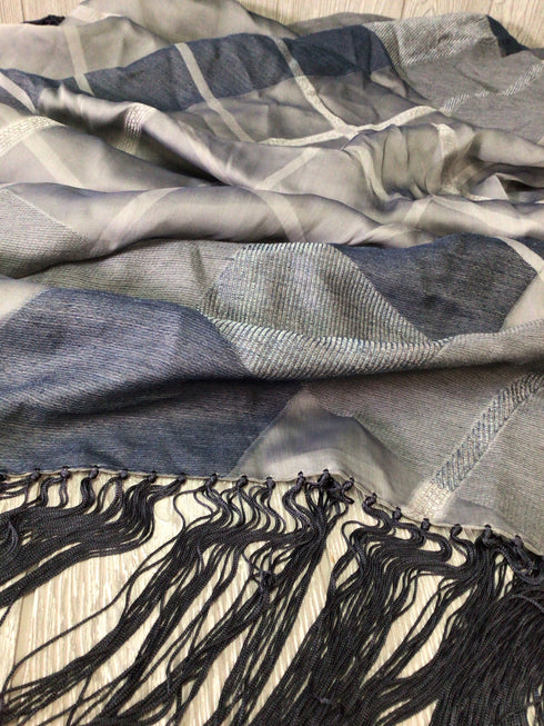 Armani Blue Square Silk Fringe Wrap