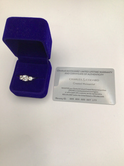 Charles & Colvard 3 ktw Moissanite 3-stone Ring 14k White gold sz 8.5
