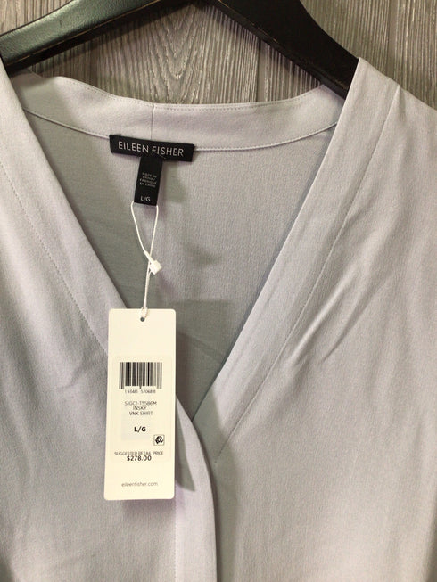Eileen Fisher V-neck silk Shirt Inksy Size Large New