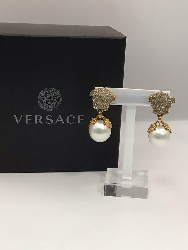 Versace Medusa Faux Pearl Earrings pre-owned