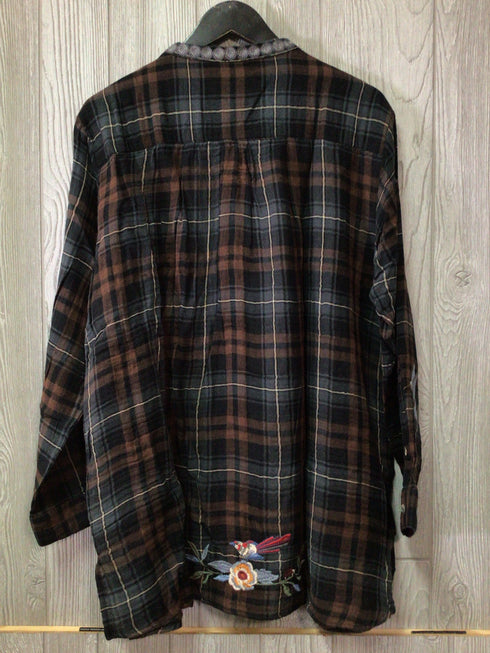 Johnny Was Krysha Velvet Placket Mandarin Shirt Size Large New