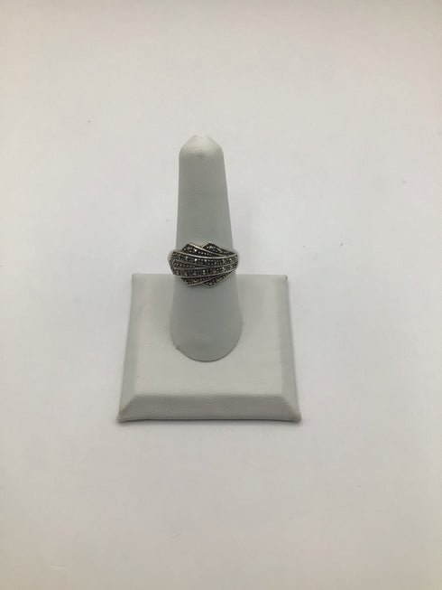 Art Deco Fan Marcasite Ring Sterling sz 8.25