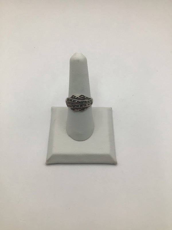 Art Deco Fan Marcasite Ring Sterling sz 8.25