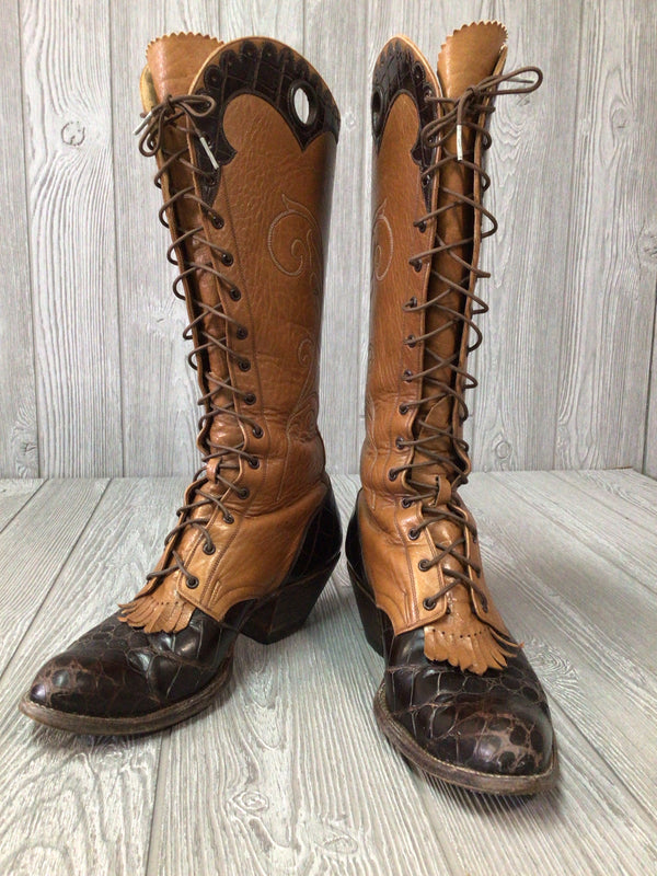 D.W. Frommer II Packer Cowboy Boots Handmade Rare Vintage Women's Size 8