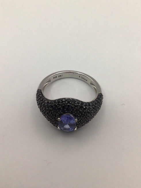 Tanzanite + black spinnel Sterling Ring sz 7.5