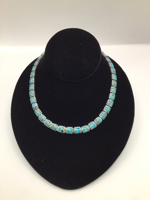 Turquoise Inlay Necklace 950 silver Vintage