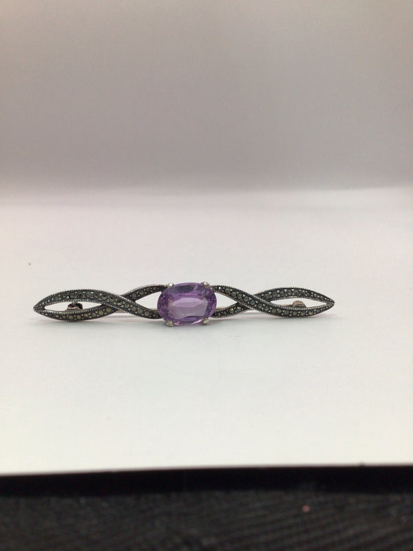 Vintage Amethyst & Marcasite Pin