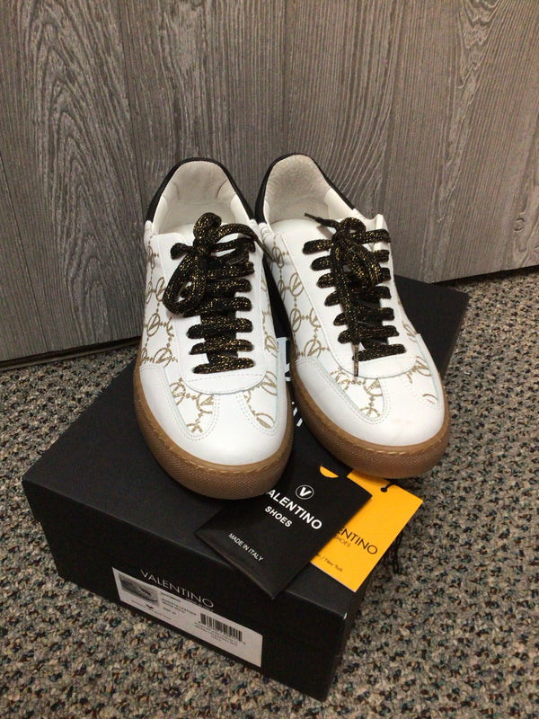 Valentino Sneakers Giuditta Leather White Gold Size 10 New Pre-Owned