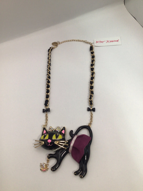 Betsey Johnson Black Cat Necklace New