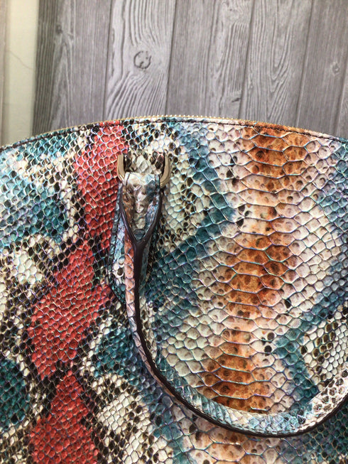 Brahmin Large Duxbury Satchel Multi All Over Snake Purse Pre-owned