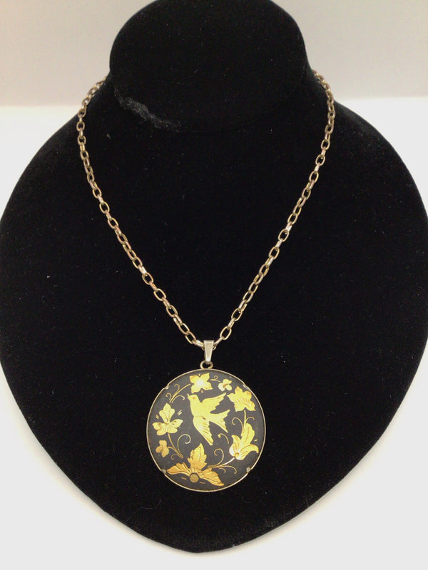 Round Vintage Damascene Pendant Necklace