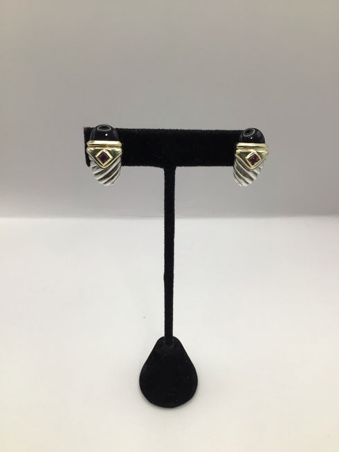 David Yurman Silver Onyx Tourmaline Shrimp Cable Earrings Vintage Estate