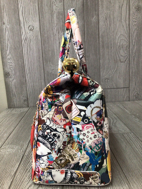 Pop Art Alice Multi-Color Satchel Genuine Italian Leather Purse