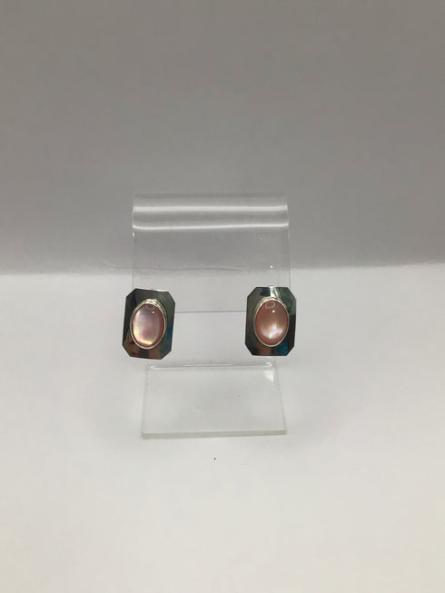 Pink Oval Mother Of Pearl Earrings