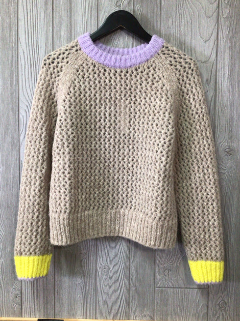 Lilla P Contrast Trim Crewneck Sweater Alpaca bl Size Small New