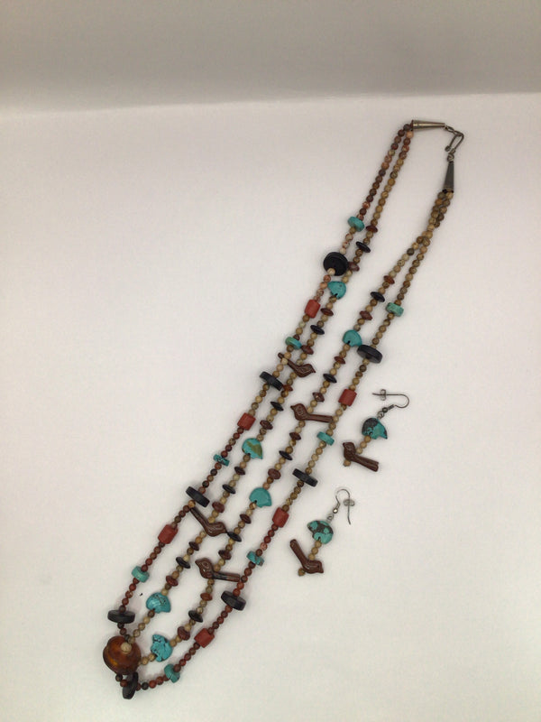 Vintage 2-strand Hopi Fetish SET Necklace and Earrings