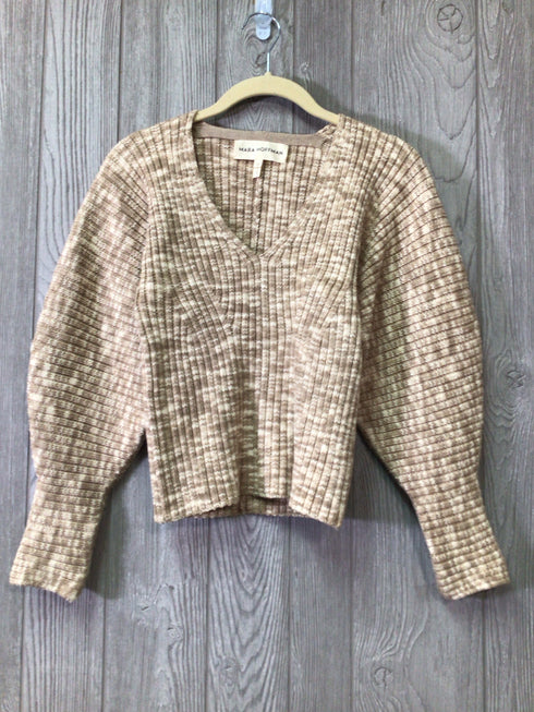 Mara Hoffman V-neck Puff Sleeve Cotton Sweater Size X-Small