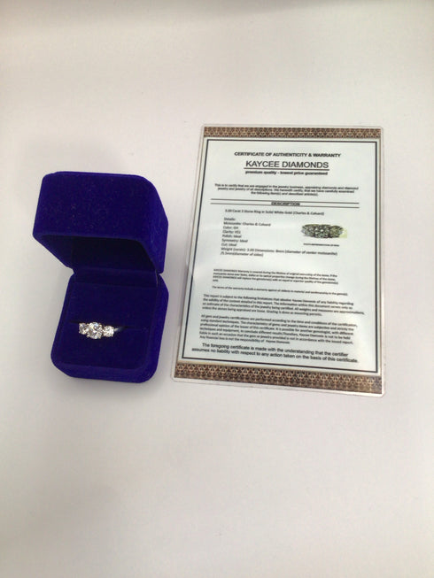 Charles & Colvard 3 ktw Moissanite 3-stone Ring 14k White gold sz 8.5