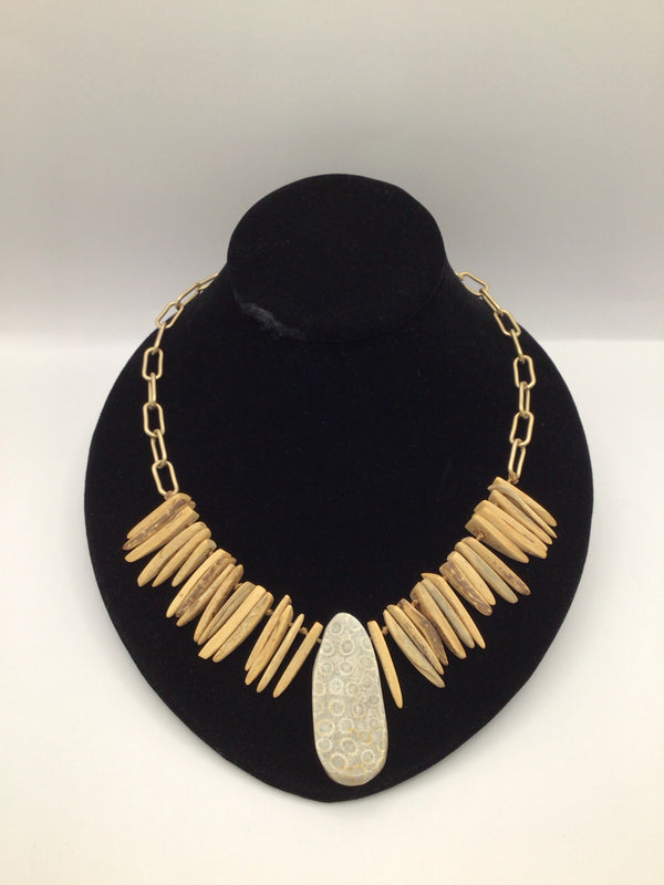 Moss Agate + Wood Necklace