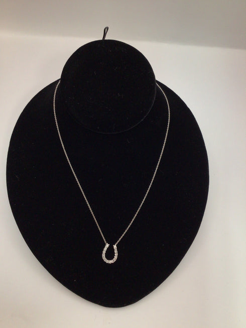 14k White Gold Diamond Horseshoe Pendant Necklace