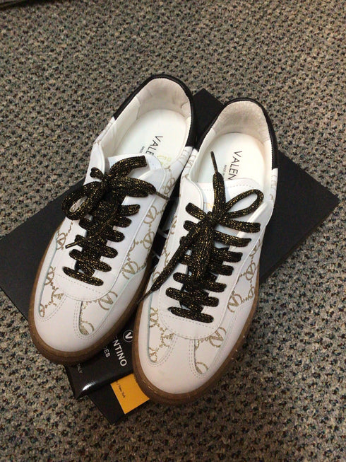 Valentino Sneakers Giuditta Leather White Gold Size 10 New Pre-Owned