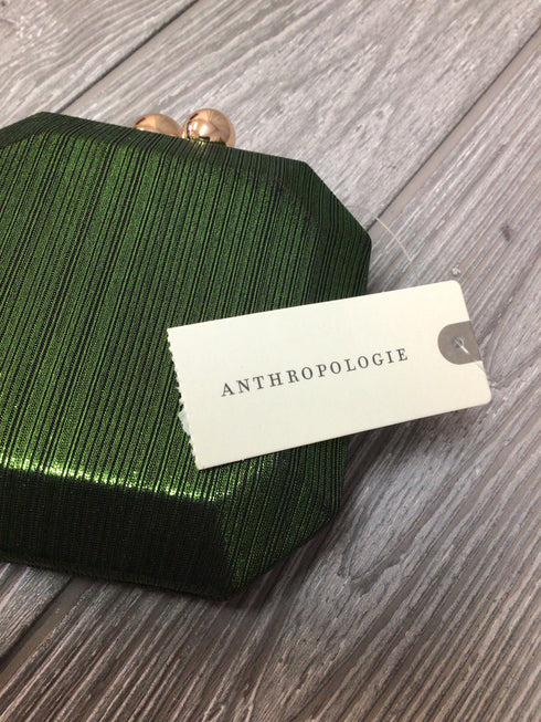 Anthropologie Metallic Mini clutch Evening Bag Emerald Green New
