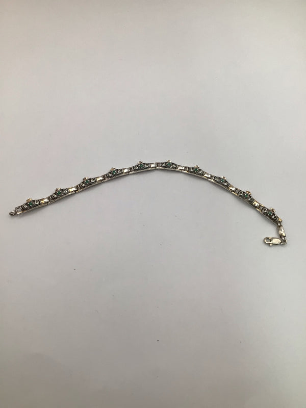 Vintage Claddah Link Silver Emerald Marcasite Bracelet 7"