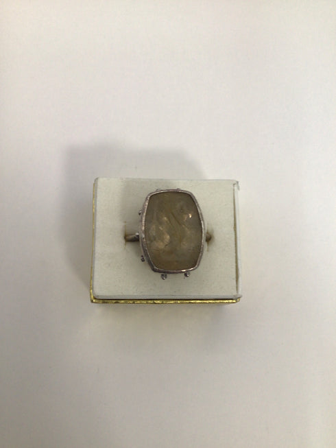 Golden Rutilated Quartz Set Earrings + Ring