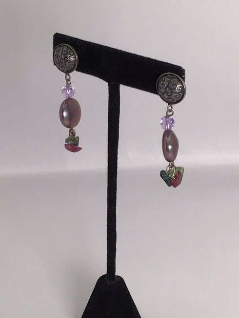 Silver Coin Pearl Earrings
