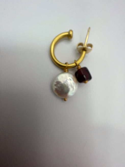18k Gold Hoop removable coin pearl Pendant Earrings